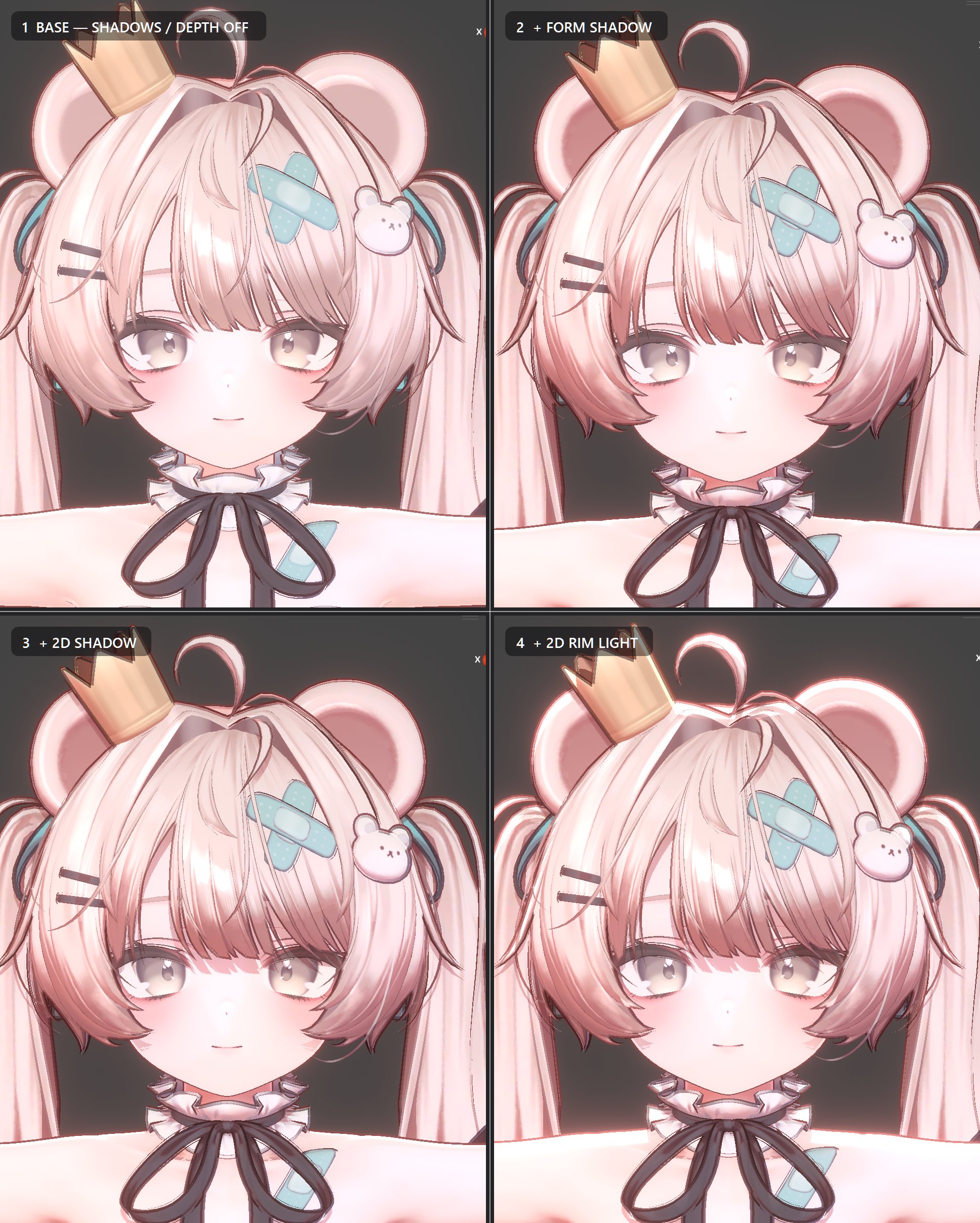 기본 머티리얼에서 Form Shadow와 2D Rim까지 쌓이는 과정
